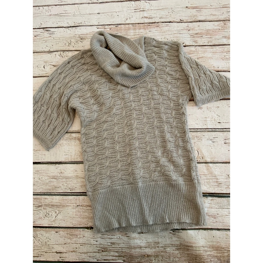 Old Navy Womens Cowl Neck Short Sleeve Cable Knit Sweater Oatmeal Grey Large 90s
